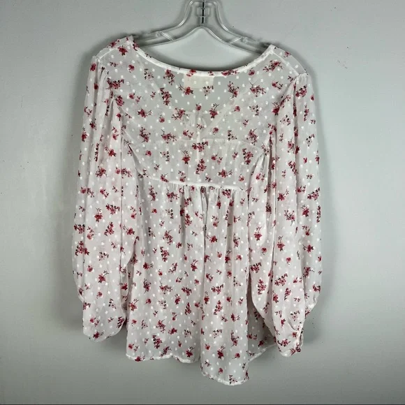 The Cove Boutique White Floral Polka Dot Chiffon Balloon Sleeve Blouse - Picture 7 of 7